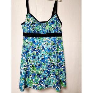 FIT 4 U Women's  One Piece Swimsuit Swim Dress  Blue Green Floral Size 12